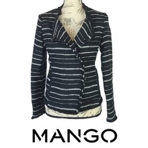 Mango Boucle Textured Stripe Jacket in Black and White, XS